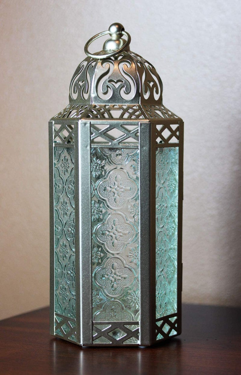 VELA LANTERNS 10.5" White Gold Moroccan Candle Lantern Decorative Candle Holder Lamp for Table or Hanging, Ramadan Decorations, Indoor Home Decor, Outdoor Patio or Porch, Weddings, Medium - Image 3